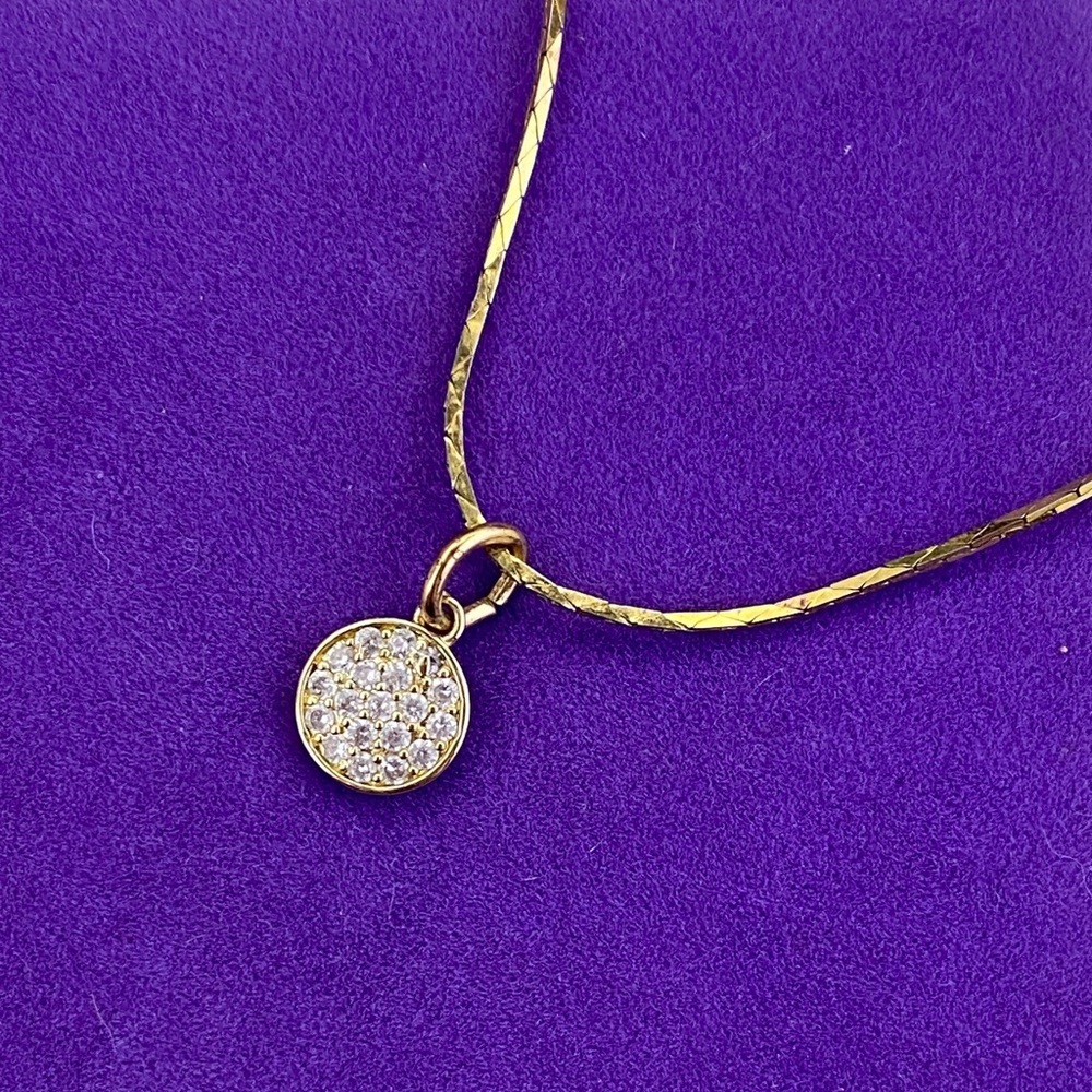 💛 Vintage Gold Plated Pavé Disc Necklace | Essential Layers | Everyday Glamour